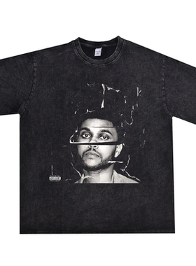 数码直喷歌手威肯The Weeknd人物印花T恤短袖宽松重磅纯棉嘻哈