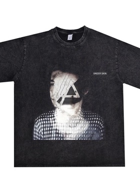 数码直喷林肯公园LinkinPark印花短袖T恤重磅纯棉美潮炸街vintage