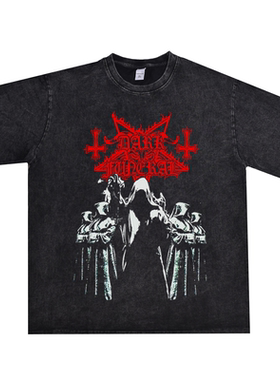 数码直喷摇滚Dark Funeral阴暗葬礼乐队水洗做旧T恤短袖男女宽松