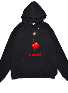 欧美大版款女子摇滚逃亡乐队The Runaways宽松印花连帽卫衣男女潮