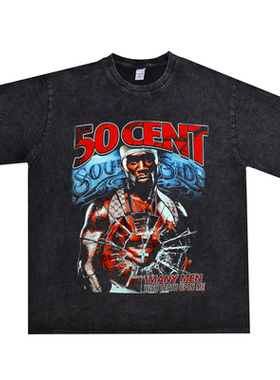 直喷说唱饶舌杰克逊三世50美分Cent电影印花T恤宽松短袖重磅定制