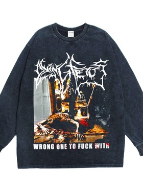 数码直喷摇滚Dying Fetus乐队印花长袖T恤重磅纯棉嘻哈宽松男女