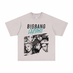 数码直喷韩国BIGBANG男团组合海报印花重磅纯棉T恤嘻哈宽松男女