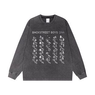 喷印摇滚后街男孩BACKSTREET T恤宽松重磅纯棉复古 BOYS印花长袖