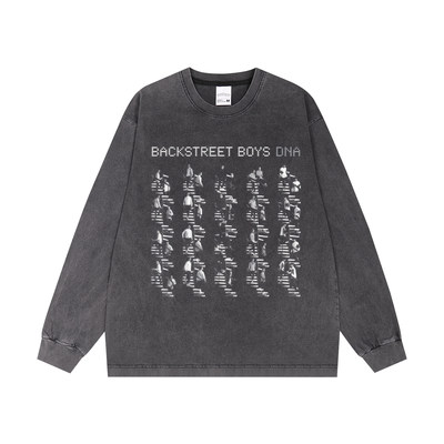 喷印摇滚后街男孩BACKSTREET BOYS印花长袖T恤宽松重磅纯棉复古