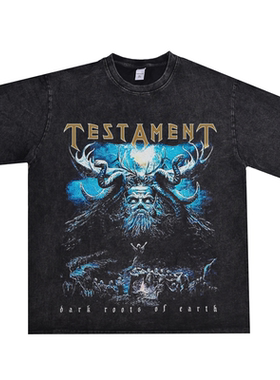 数码直喷硬摇滚速度金属TESTAMENT圣约书乐队水洗做旧T恤短袖宽松