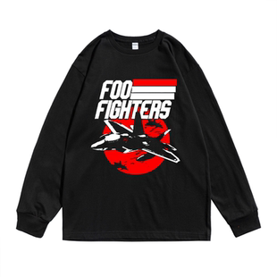 T恤宽松街头 男女长袖 美国老牌摇滚乐队Foo Fighters喷火战机个性