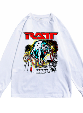 欧美重金属乐队Ratt摇滚街头个性设计印花T恤长袖宽松男女同款