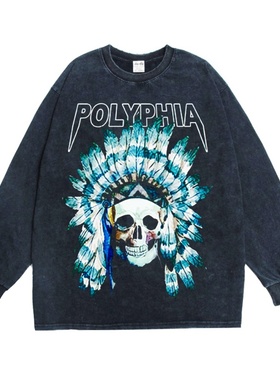 数码直喷金属摇滚Polyphia乐队印花长袖T恤宽松纯棉男女可定制