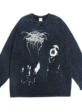 数码直喷黑金属Darkthrone黑暗宝座王权摇滚乐队长袖T恤男女宽松