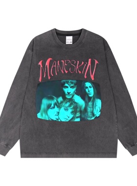 数码直喷maneskin流行金属个性摇滚乐队印花长袖T恤重磅纯棉宽松