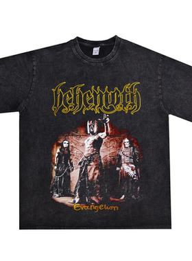 数码直喷behemoth巨兽摇滚乐队印花短袖T恤复古重磅纯棉嘻哈国潮