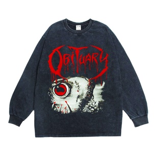 数码直喷OBITUARY金属乐队生死簿摇滚青年印花长袖T恤宽松男女款