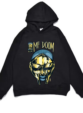 MF DOOM铁面孔嘻哈说唱歌手印花加厚连帽卫衣男女宽松美式外套