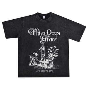 数码直喷摇滚宽限三日乐团Three Days Grace乐队印花T恤短袖宽松