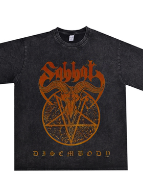 数码直喷金属摇滚Sabbat锁破徒乐队水洗做旧纯棉T恤短袖男女宽松