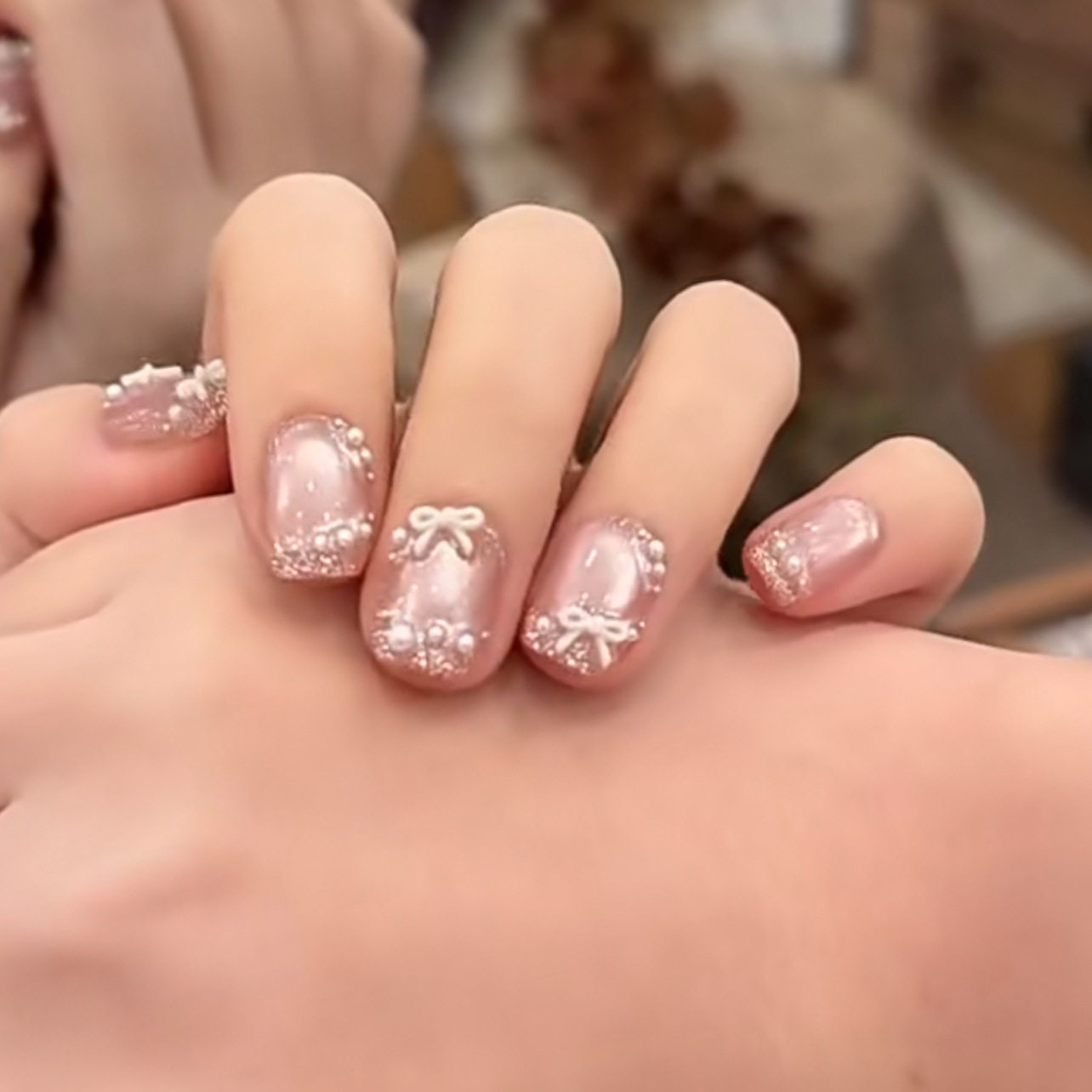 【小公主】柔粉蝴蝶结闪钻美甲粉色玻璃珠甜萌精致显白手工穿戴甲,彩妆/香水/美妆工具,穿戴甲/甲片,淘宝优惠券,粉丝福利购,淘宝优惠卷