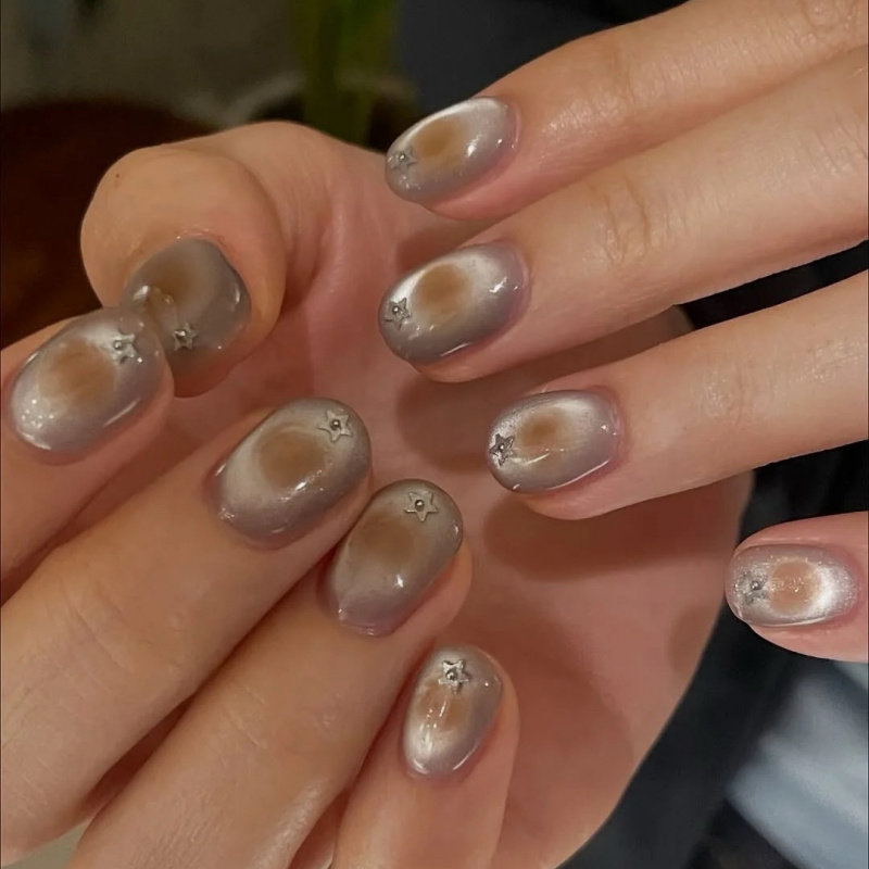 柔雾星钻粉棕渐变甲16