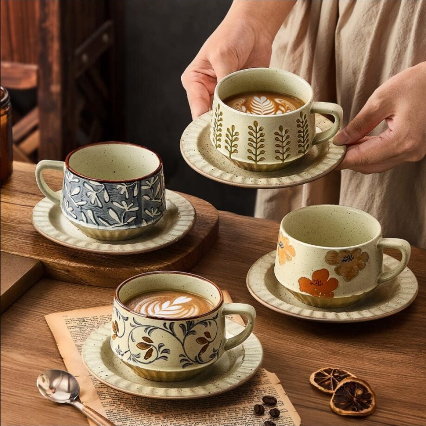 高级感复古咖啡杯碟套装创意陶瓷拉花杯子高档精致马克杯乔迁礼物
