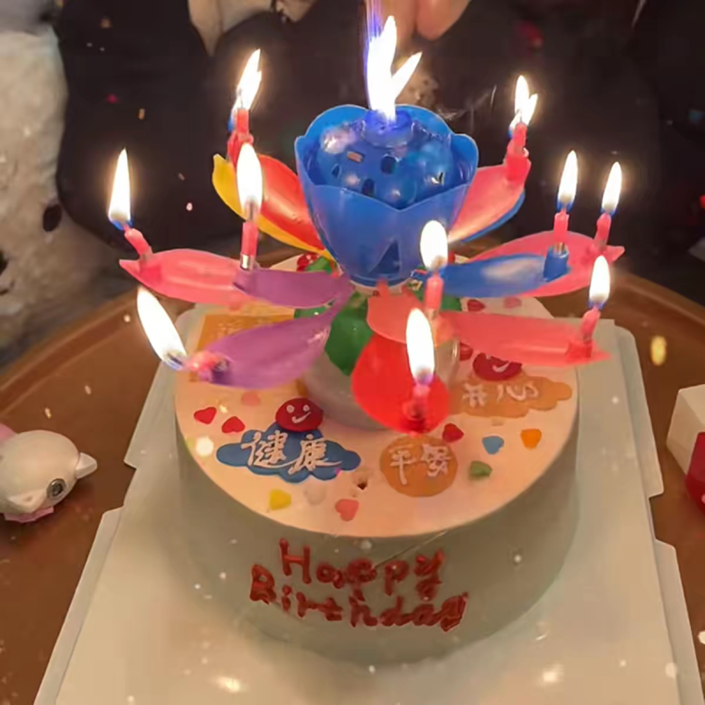 生日莲花灯网红蜡烛蛋糕创意音乐会开花旋转唱歌荷花蜡烛蛋糕装饰