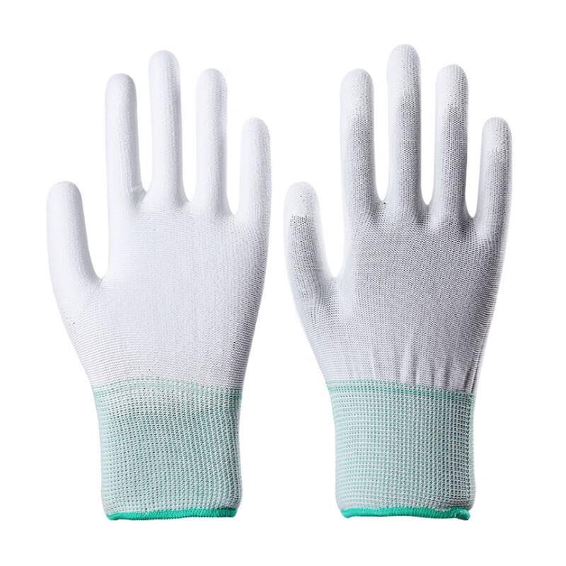 冰禹BYly-41防滑防护尼龙手套工厂浸胶劳保手套PU涂掌(粉S码10双)