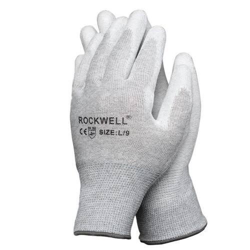 瑞珂韦尔(Rockwell)PUC101碳纤维防静电手套PU浸胶无尘精细作业10
