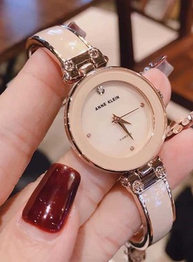 anne klein安妮克莱因淡粉色珍珠贝母表盘手镯式女手表1980BMRG