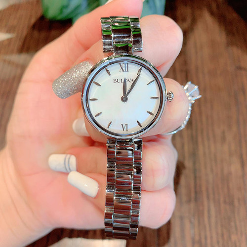 正品宝路华手表女BULOVA 96L229 简约贝母表盘银色石英女表