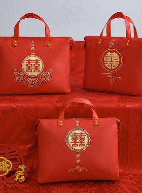 婚庆被子包装袋结婚被子喜被收纳袋加厚防尘四件套手提袋红色袋子