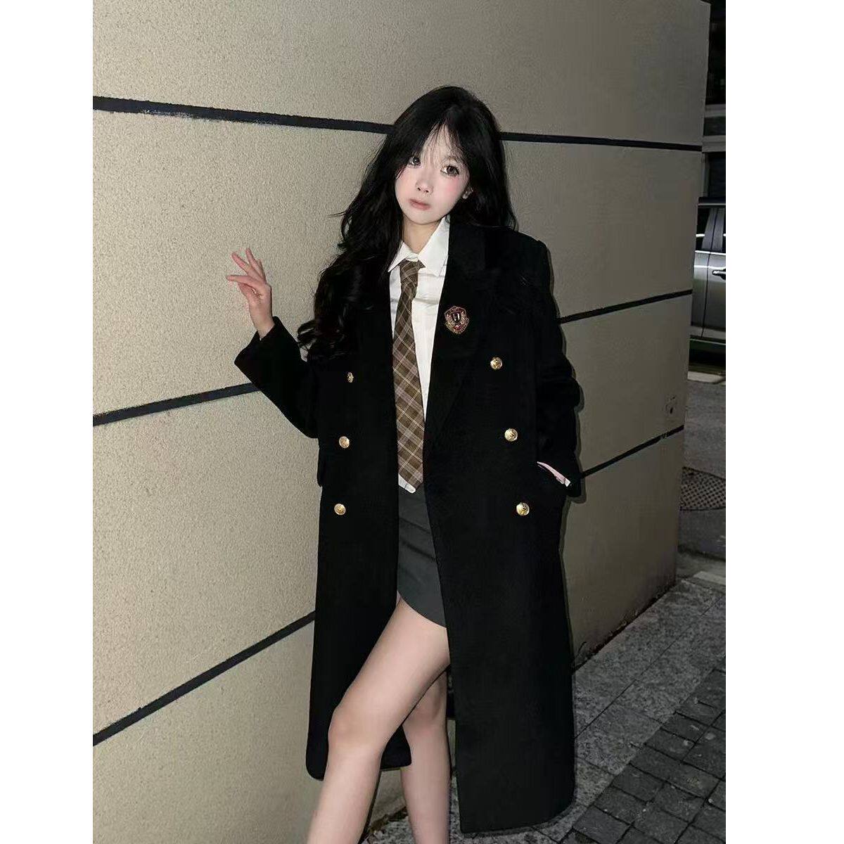 秋季毛呢外套女中长款春季韩版气质小个子学院风时尚大衣赫本风