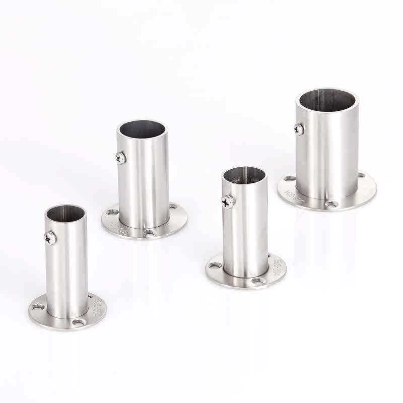 304加长重型不锈钢法兰座衣柜杆配件高脚圆管座托 侧装球型晾衣杆