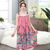 少女大码 吊带宽松绵绸可爱无袖 公主风胖mm睡衣女 薄款 棉绸睡裙夏季