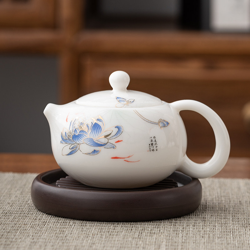 羊脂玉白瓷泡茶壶手工单壶陶瓷手把家用大小容量茶壶功夫茶具套装图片