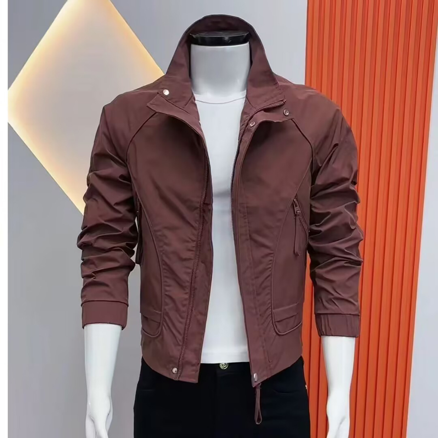 玟若服饰男装高档轻奢时尚夹克外套春秋男士休闲立领修身工装上衣