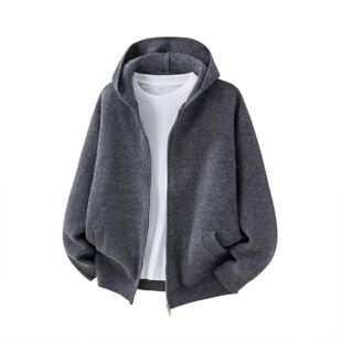 雪溪男装专卖店山羊绒连帽卫衣秋冬潮流休闲外套男士品质针织开衫