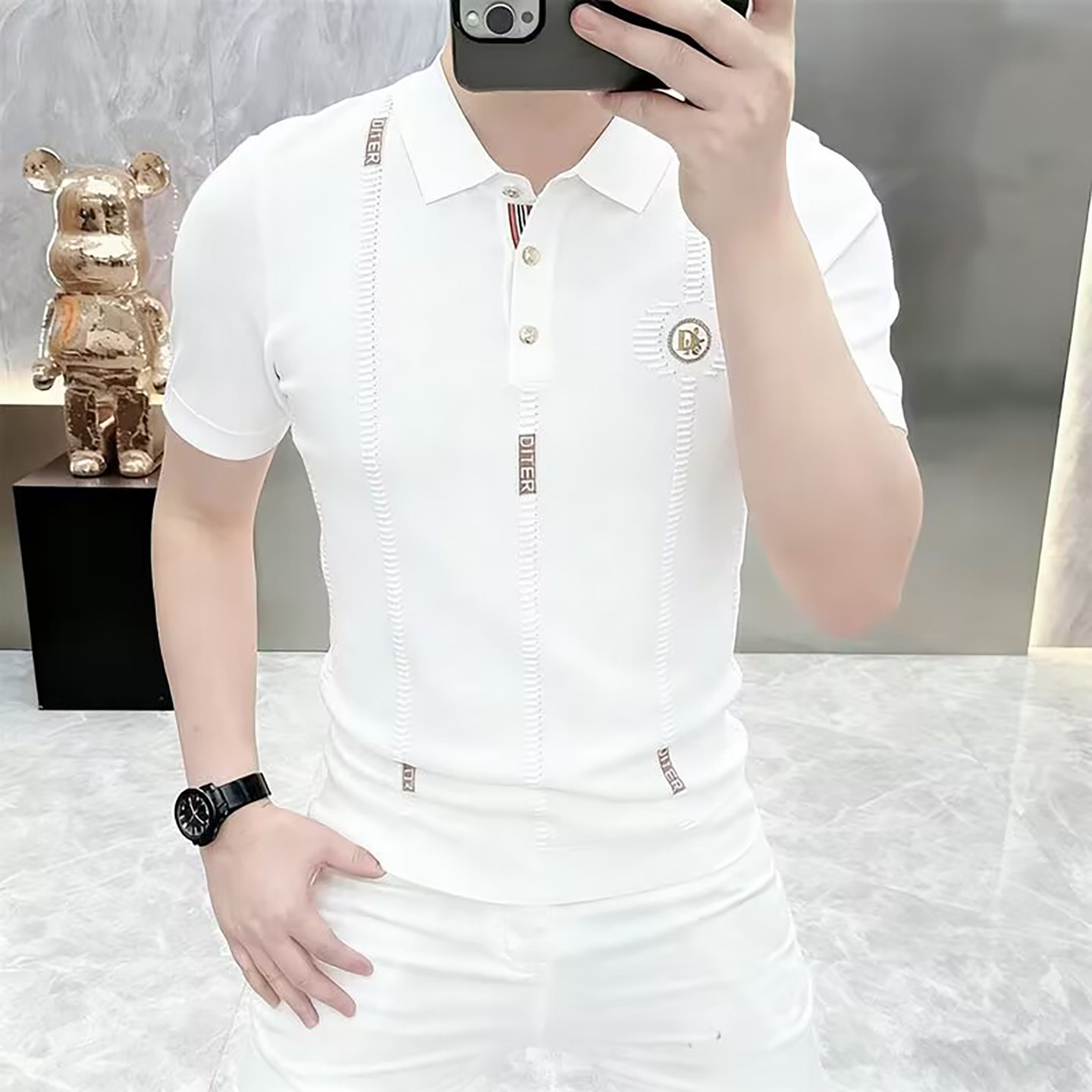 今泽男装高档轻奢针织冰丝短袖T恤春夏男士款时尚休闲半袖POLO衫