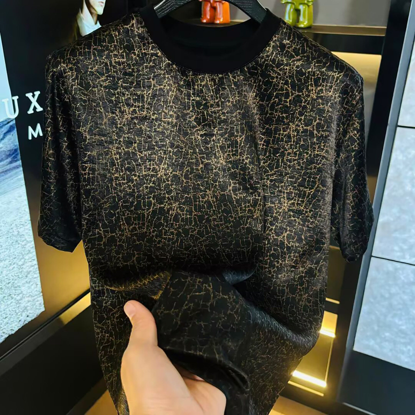 点击率男装高档轻奢印花冰丝短袖T恤夏季男士时尚休闲圆领体恤衫