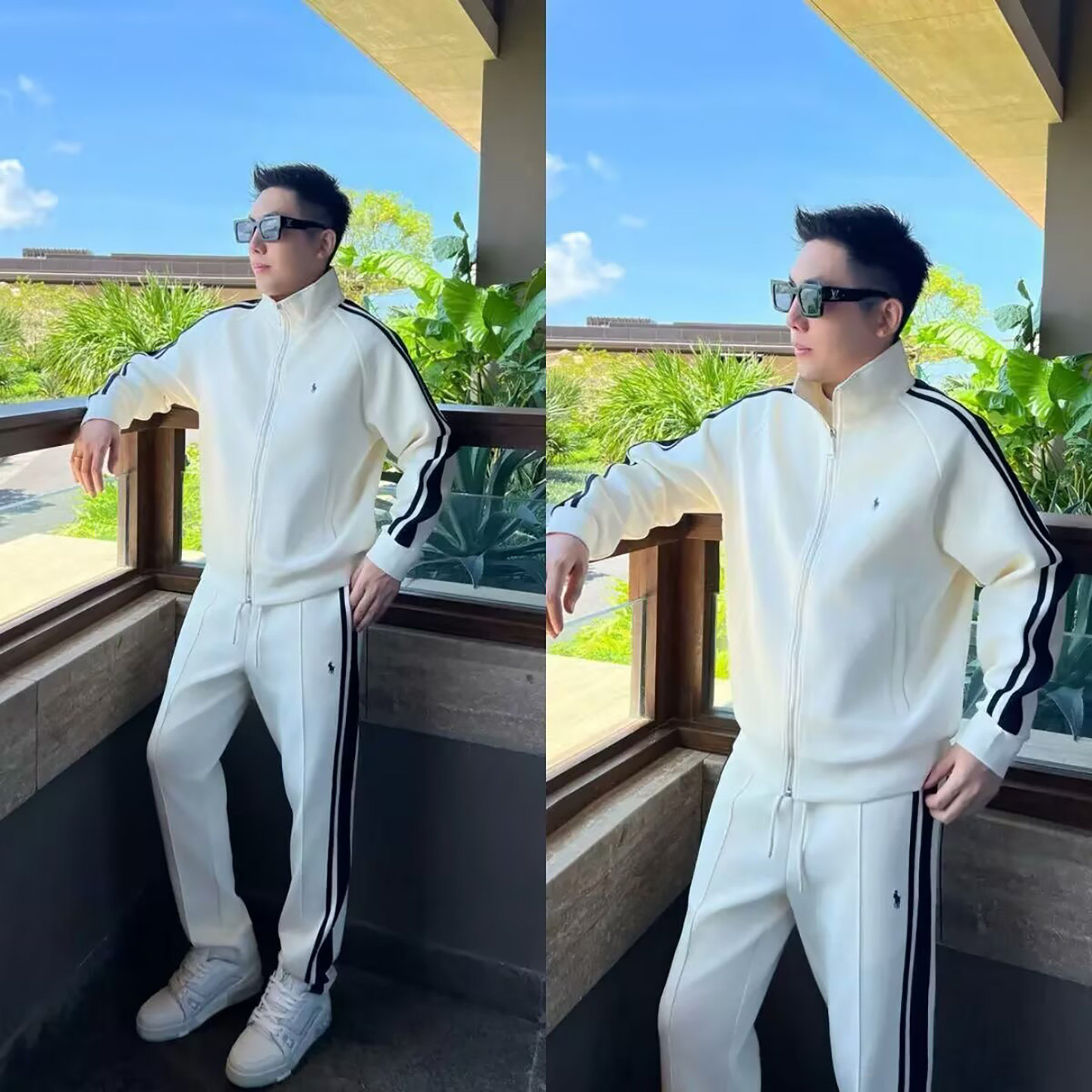 宏嫩男装高档休闲运动套装春秋男士款刺绣马标开衫卫衣宽松两件套
