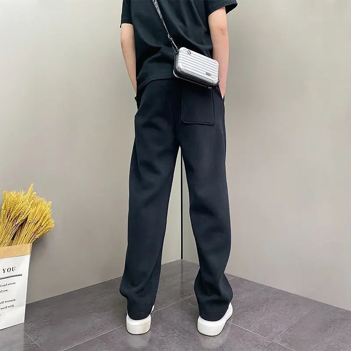 闵潇男裤轻奢潮流刺绣加绒休闲裤秋冬男士款直筒阔腿裤痞帅卫裤子