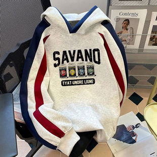 点击率精品男装潮牌印花宽松连帽卫衣冬季男士加绒插肩袖痞帅上衣