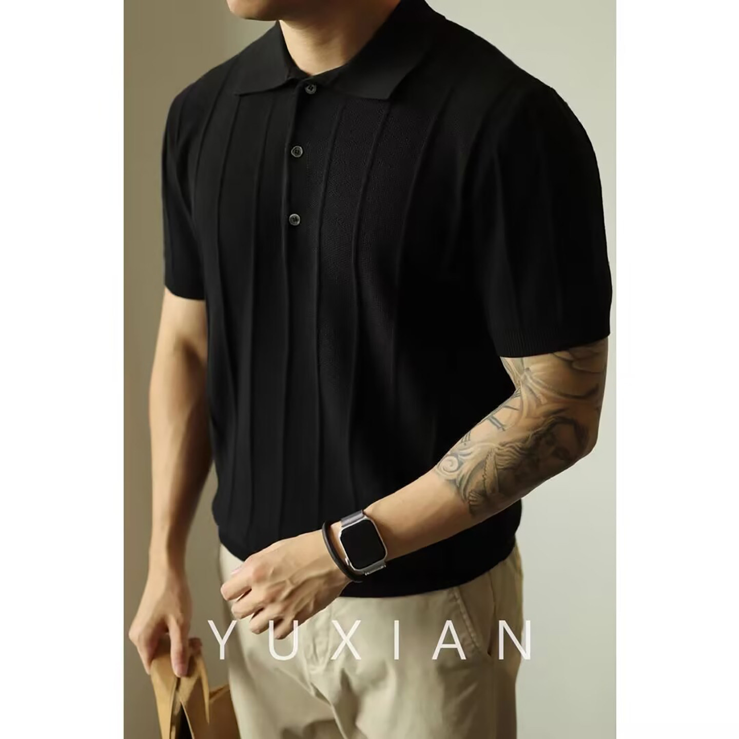 点击率男装轻奢复古提花针织POLO衫2026春夏男士美式纯色短袖T恤