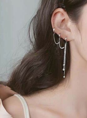 两个耳洞连体耳环原创设计多耳洞耳环双耳洞耳扣一体式高级感气质
