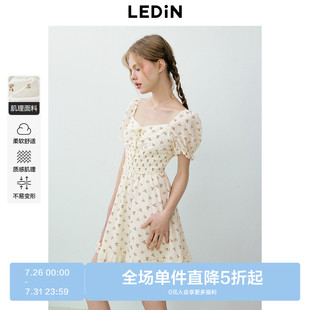 乐町法式 温柔风甜美花边肌理感波点连衣裙 方领连衣裙夏季 新款