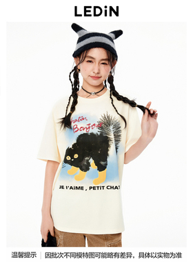 【商场同款】乐町秋季新款趣味袜套猫咪印花短袖T恤C2CNE3125
