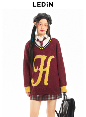 【清仓】乐町字母针织衫早秋季新品V领线套衫女C2EED4336