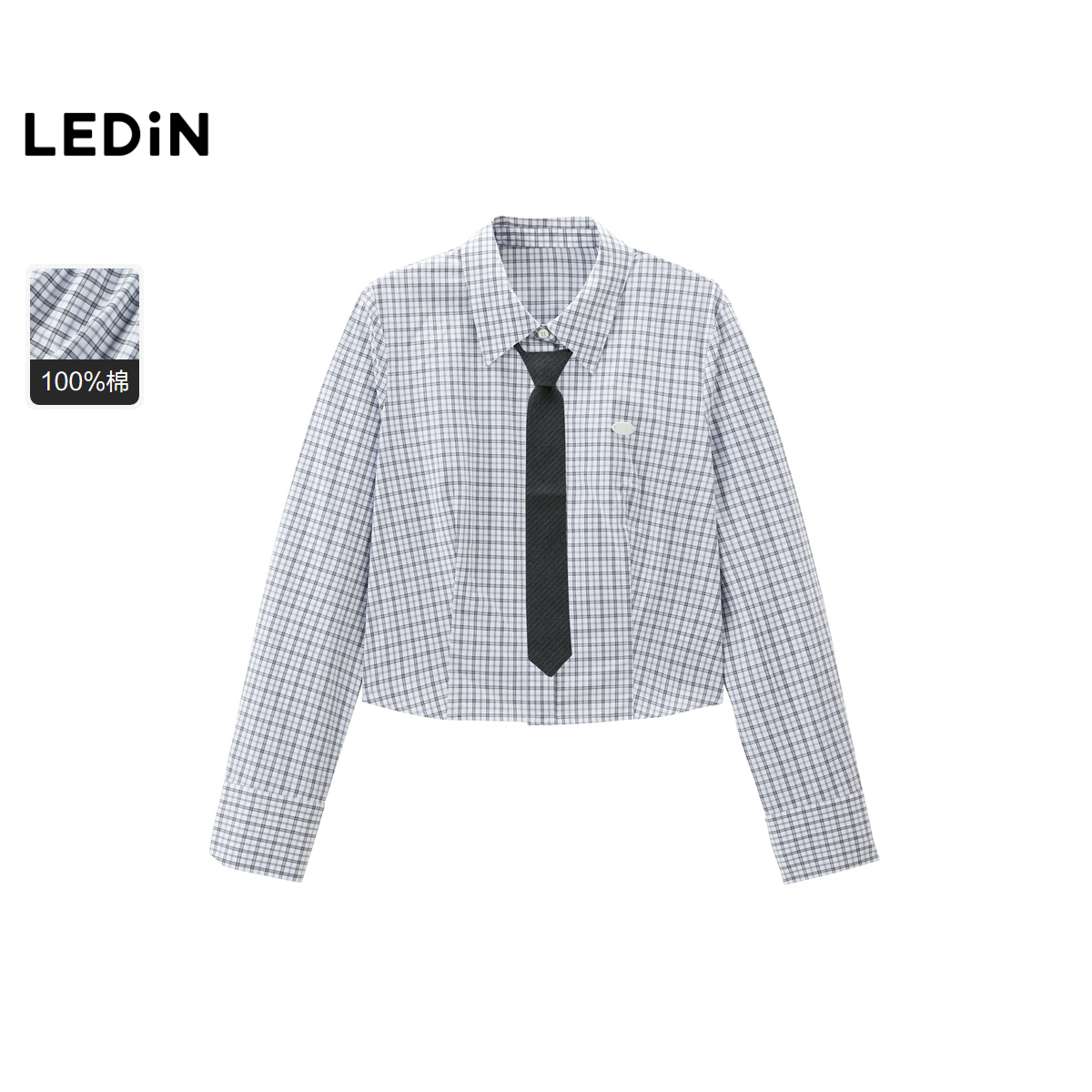 【商场同款】乐町收腰格纹衬衫25春新款短款学院风衬衣C2CAF1106