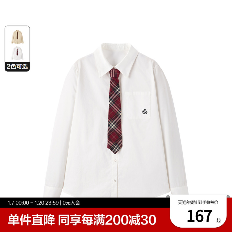 乐町秋季新款日系学院风减龄领带衬衫C2CAD4324