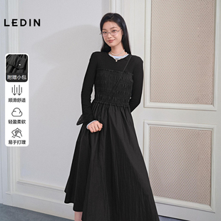 乐町A字裙摆胸前打揽连衣裙女装2026年春季新款修身好搭裙子时尚