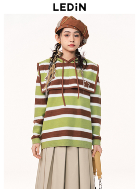 【清仓】乐町可拆连帽毛衣秋季新款条纹针织衫C3EED1201