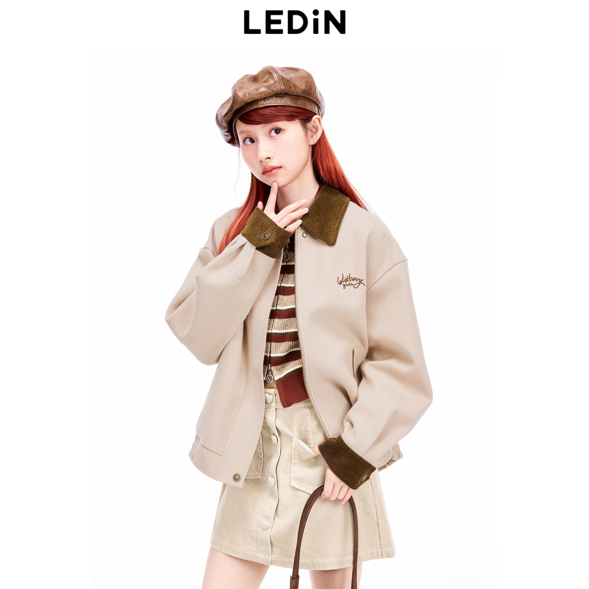 【商场同款】乐町2024冬季新款休闲领口撞色夹克外套C2BBE4114